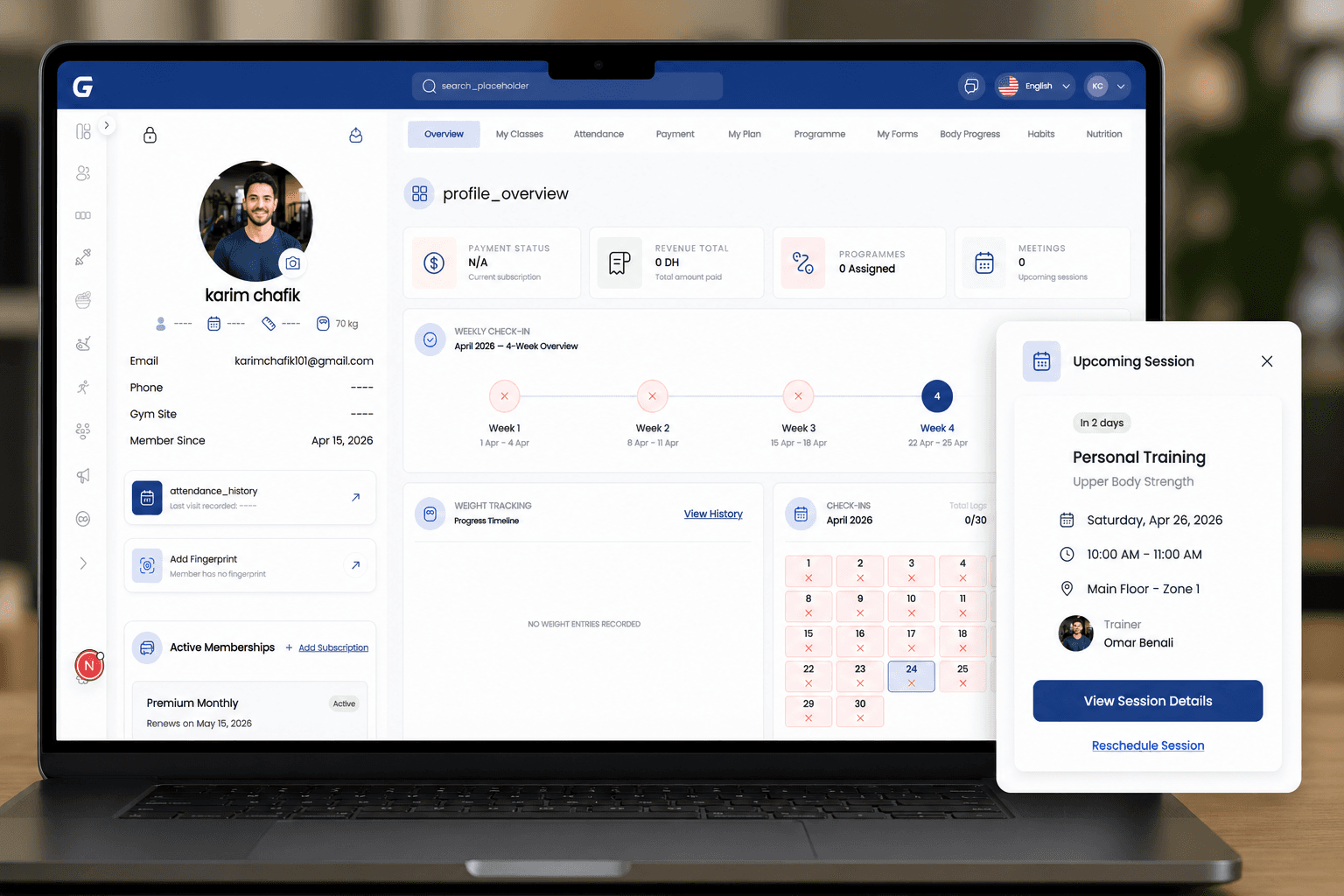 Coaching Dashboard Mockup